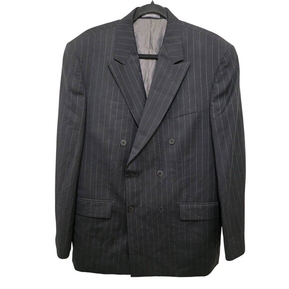 Oscar De La Renta Double-Breasted Pinstripe Suit Jacket Men's Black 41R Classic - Picture 1 of 9